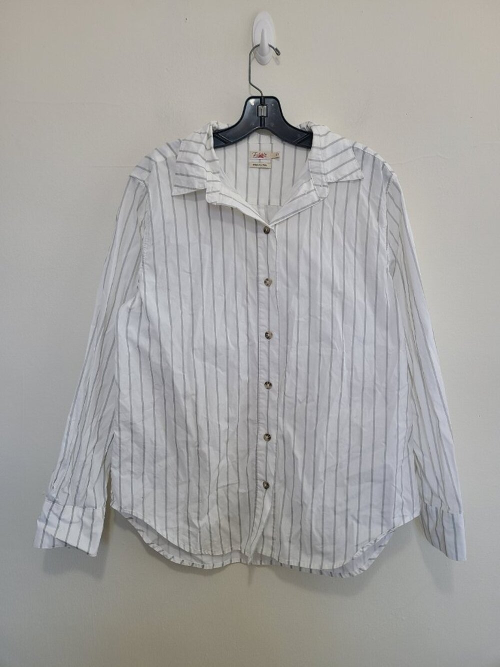Faherty Women's Striped Button Up Oxford Shirt White Organic Cotton size S